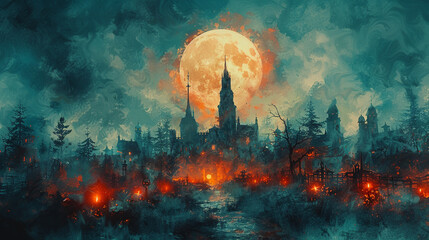 Halloween - the spookiest day of the year .Watercolor