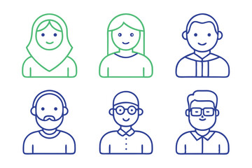 Fototapeta premium Diverse People Avatars in Outline Style with Different Professions and Backgrounds