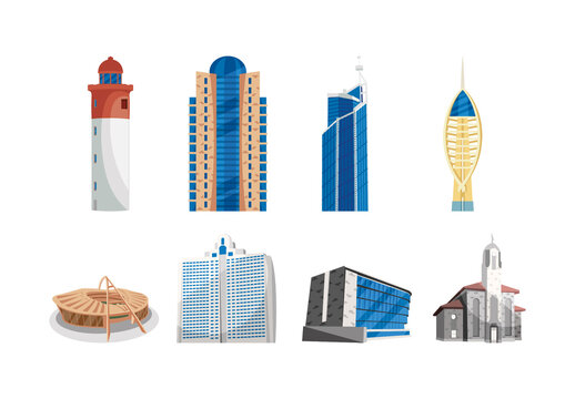 Blue And Beige Durban South Africa Landmark Architecture Illustration Set