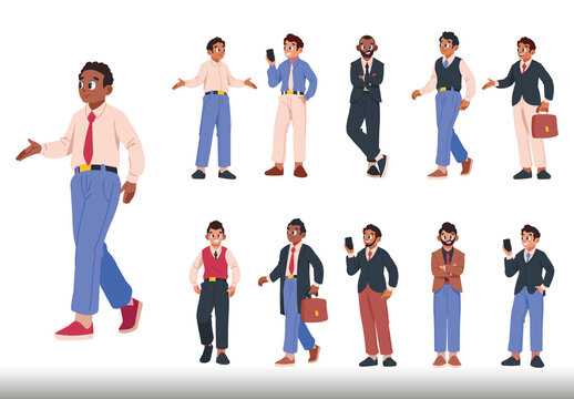 Colorful Entrepreneur Men Business People Illustration Set