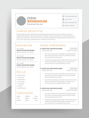 Fototapeta premium Minimal ATS-Friendly Resume Template – Corporate, Freelance, Journalist CV Design in Vector 