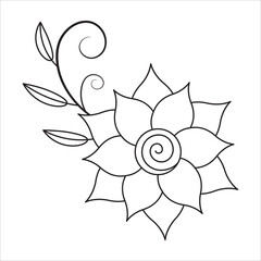 Abstract floral vector art: a sun-inspired flower design illustration with a leaf pattern and circle ornament