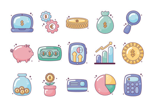Colorful Finance Business Economy Designs Illustration Set