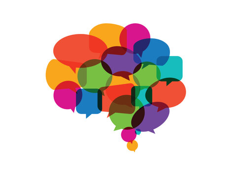 Speech bubbles forming brain, communication concept