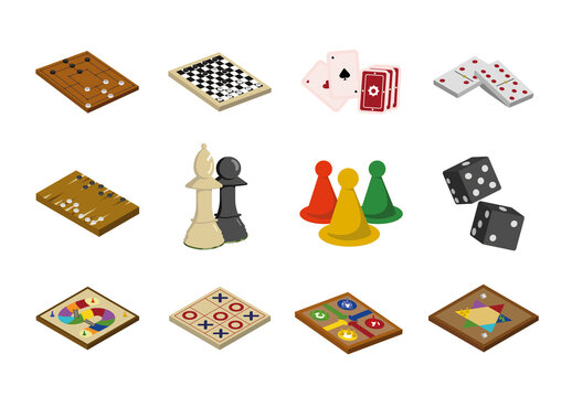 Colorful Game Board Leisure Traditional Activity Illustrations Design Set