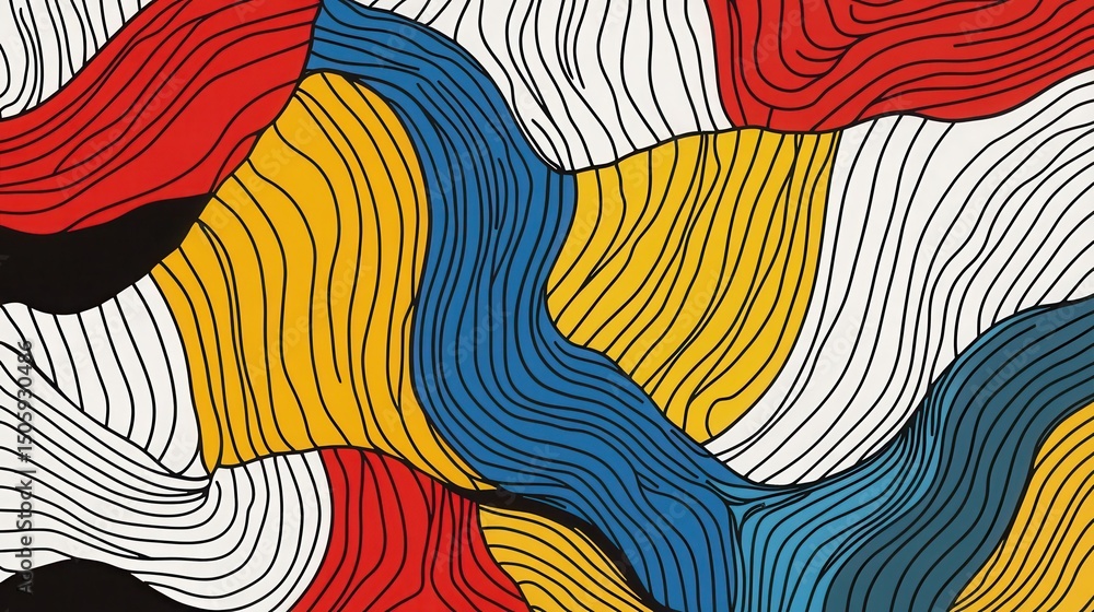 Aufkleber abstract colorful background with wavy lines featuring red, yellow, blue, and black creating a dynam