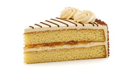 Fototapeta premium Indulge in a rich vanilla layer cake topped with chocolate cream, ganache, and spices – a decadent, aromatic dessert perfect for coffee lovers.
