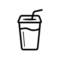 Black Line Art Drink Cup with Straw Icon Isolated on White Background