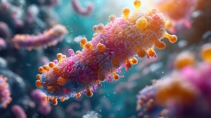 Microscopic view of virus cells multiplying in a biological environment