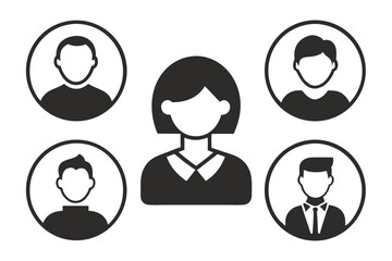 Diverse team of professionals depicted in simple black and white avatars