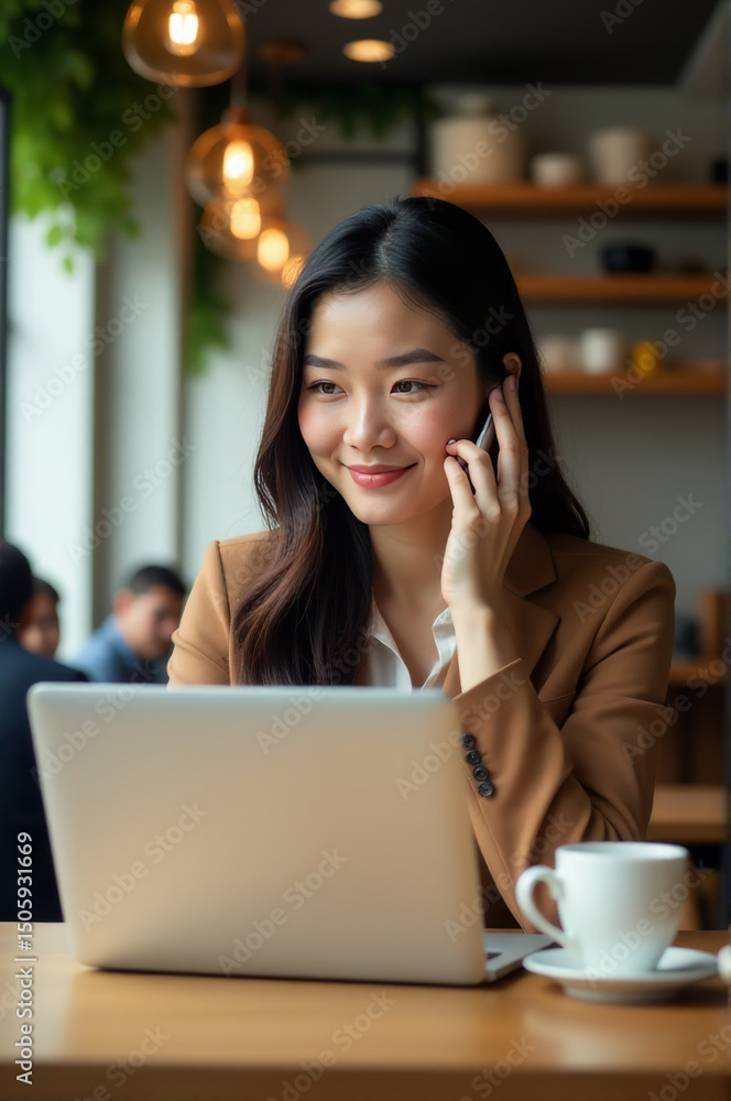 Aufkleber a person sitting at a computer typing away while on a phone call