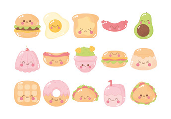 Colorful Kawaii Food Cute Snack Illustration Set