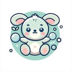 Cute Cartoon Bear in bubbles: A whimsical log of a cute cartoon bear playing with bubbles. The bear features soft pastel colors and is surrounded by bubbles.