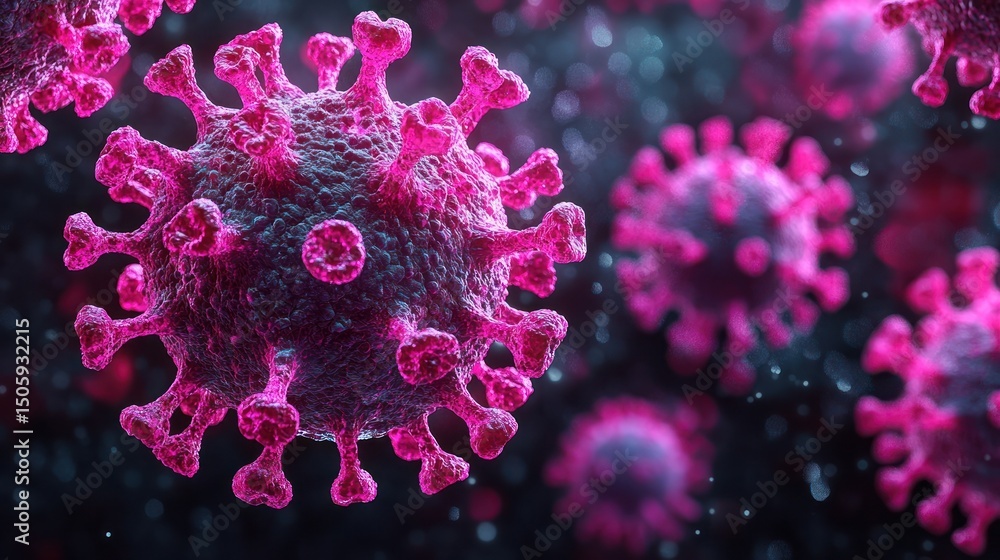 Poster microscopic view of virus cells multiplying in dark environment