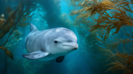 Fototapeta premium Peaceful Vaquitas in Turquoise Waters Underwater Scene