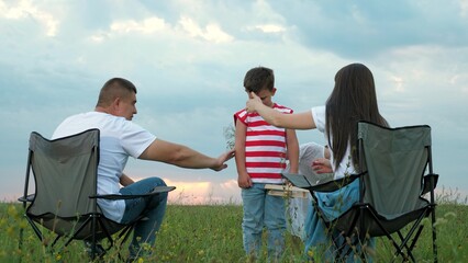 happy family, father mother child kid park, child kid with parents nature, childhood open air, childhood dream, capricious boy park, mother father calm son down outdoors, boy toy airplane spoils mood