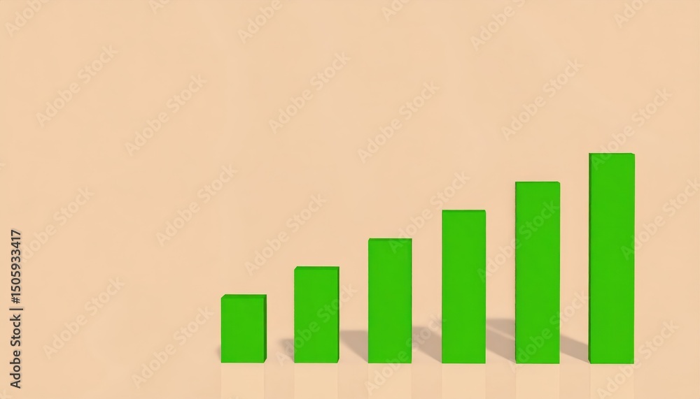 Poster green bar chart growth visualization with shadow effect, business progress and data analysis