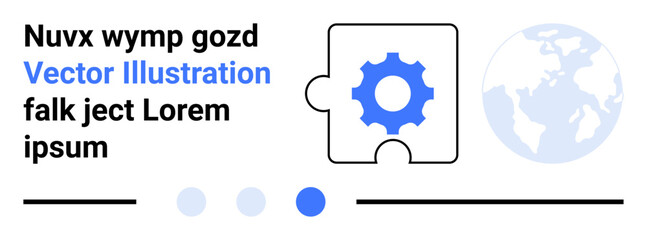 Gear puzzle piece merging innovation and problem-solving, globe symbolizing global reach or impact. Ideal for teamwork, collaboration, creativity, solutions, globalization, strategy, simple landing
