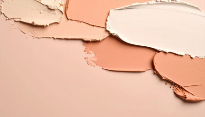 Smears of foundation or cream beige and nude shades beige background