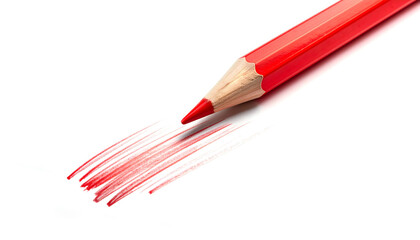 Red pencil drawing parallel lines on white paper