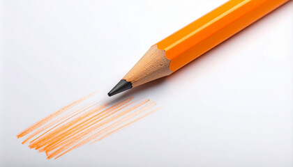 Orange pencil drawing lines on white paper