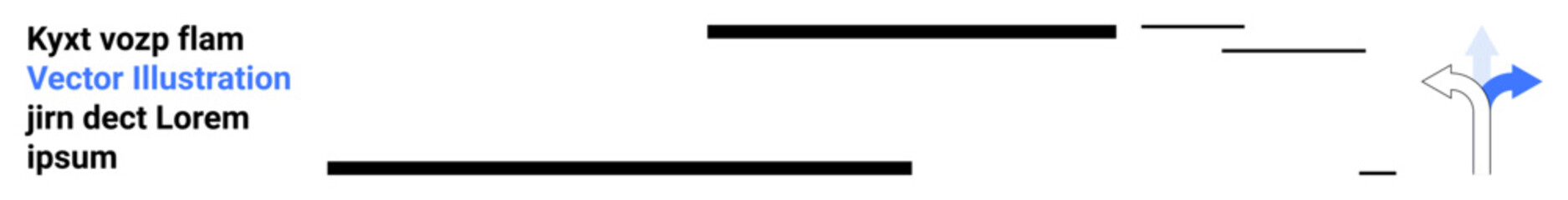 Minimalist composition of black horizontal lines, placeholder text, and decorative blue arrow. Ideal for navigation, guidance, minimal design, digital themes, direction concept, modern layouts