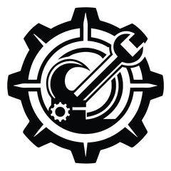 Mechanical Gear Cog Wrench Industrial Emblem