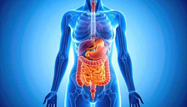 Comprehensive illustration of female abdominal organs, a detailed anatomical view