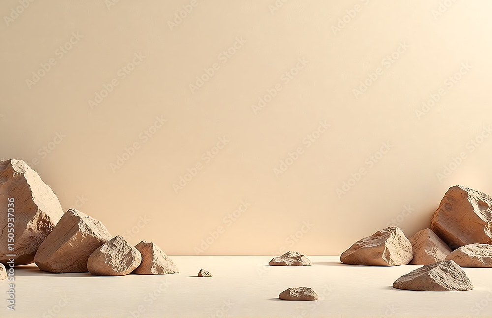Poster wide panoramic web banner features light brown rocky texture background ample copy