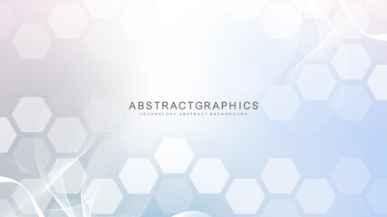Modern science background with lines, dots and hexagons. Wave flow abstract background. Molecular structure for medical, technology, chemistry, science. Vector illustration