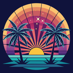 Summer State of Mind Palm Trees Sunburst Stars