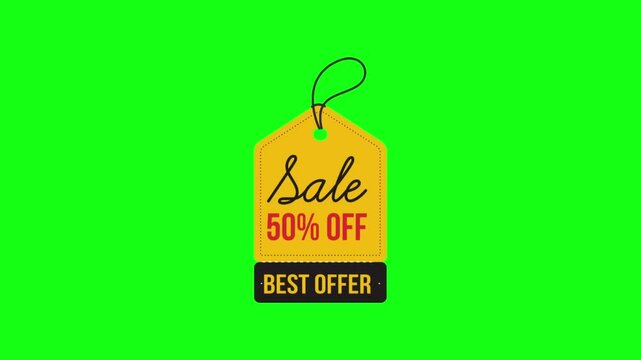 Sale Tag Animation &ndash; 50% Off Best Offer Green Screen Motion Graphic Label