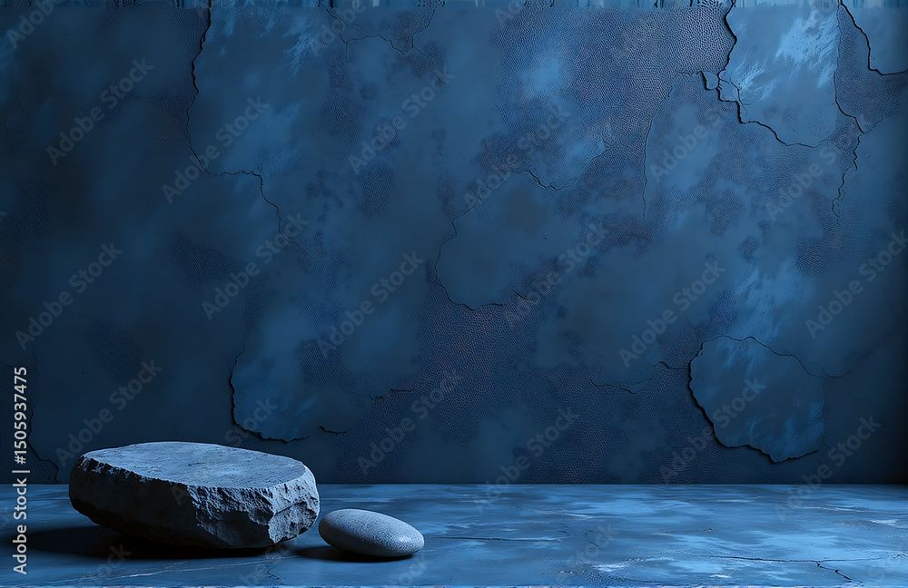 Poster wide dark blue rough surface background space design features panoramic view textured stone rock