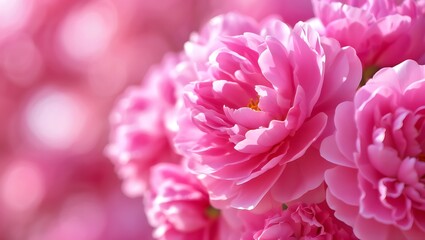 Close up of Vibrant Pink Peonies in Full Bloom with Soft Lighting