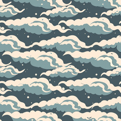 Cloud pattern, in teal and white, for textile design
