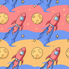 Rockets and planets seamless pattern, for kids textile, and web design