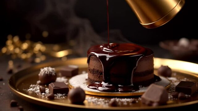 Gourmet chocolate cake with ganache drizzle