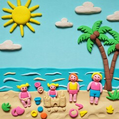 Obraz premium Claymation Family Fun Day at the Beach