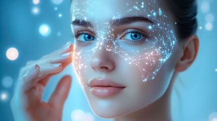 Hands Applying Neurocosmetic Cream with Emotional Response Overlay