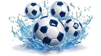 Fototapeta premium Soccer Balls Splashing in Water