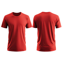 Red t shirt front and back view on a black background for clothing and apparel presentation mockup design