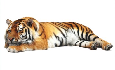 Obraz premium The Bengal Tiger Resting Peacefully on a White Background