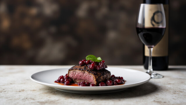 Pan-Seared Wild Duck Breast with Fruit Compote and Complex Pinot Noir or Barbaresco Wine