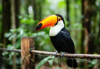 Majestic Toucan Perched on a Wire Fence in Nature