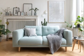 Stylish Living Room with a Modern Mint Sofa Design