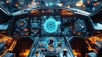 Immersive cockpit display showcasing advanced technology and intricate design in a futuristic spacecraft - Powered by Adobe