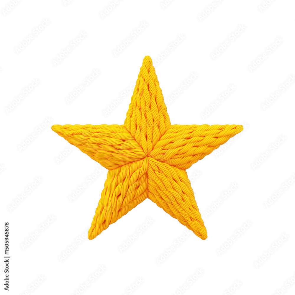 Poster bright yellow star made of twisted rope creates textured and unique design. star intricate pattern a