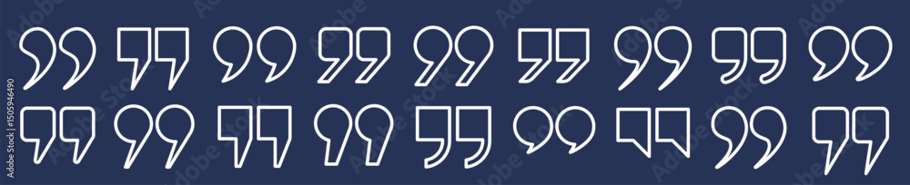 Fototapete a set of quotation mark outlines. a collection of white characters, quotation marks of different sha
