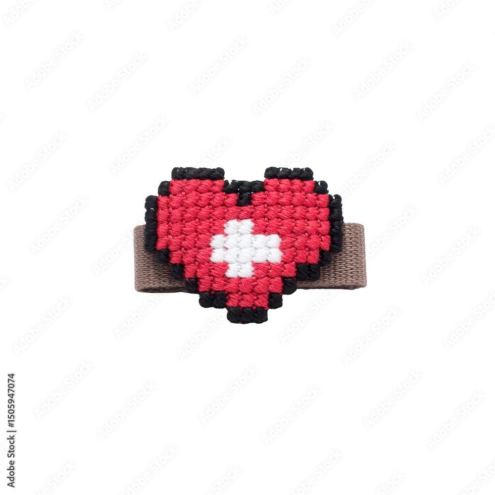 Aufkleber pixelated heart shaped ring with red and white design is set against plain background. ring features