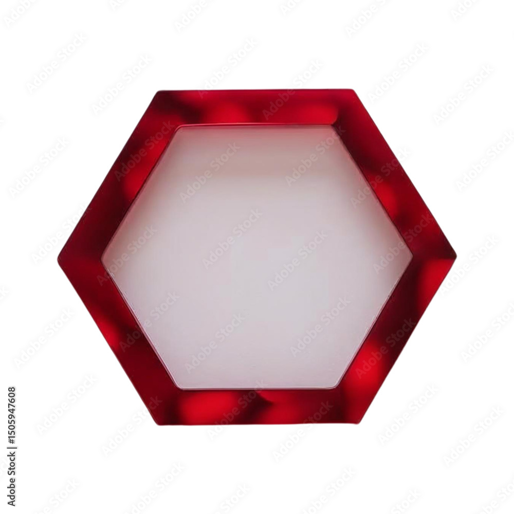 Poster red hexagon frame graphic design element for product display or logo placeholder with white backgrou